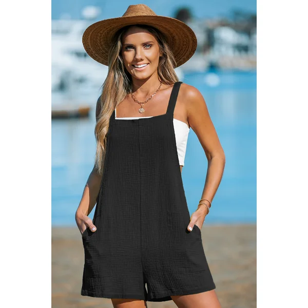 Combishort en pur coton sans manches à col carré noir