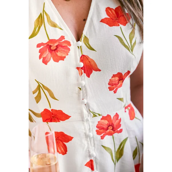 Combishort floral tissé col V jambe large