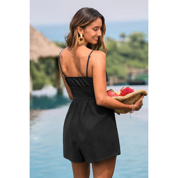 Combishort noir à taille smockée