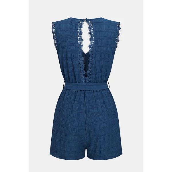 Combishort tissé bleu jambe large sans manches