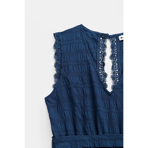 Combishort tissé bleu jambe large sans manches