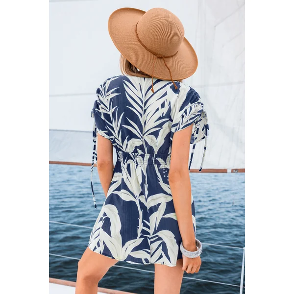 Combishort tissé tropical jambe large