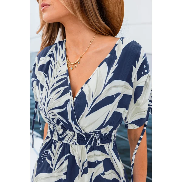 Combishort tissé tropical jambe large
