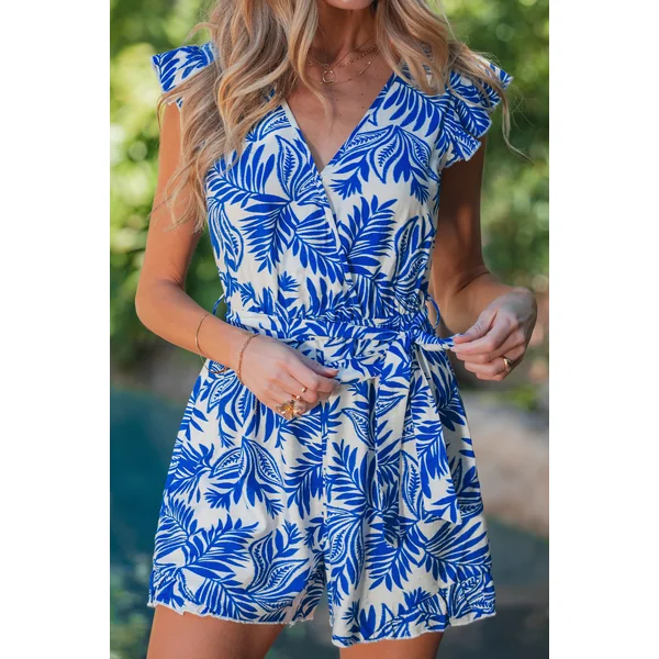Combishort tropical col surplis manches flottantes