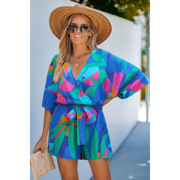 Combishort tropical col V jambe droite