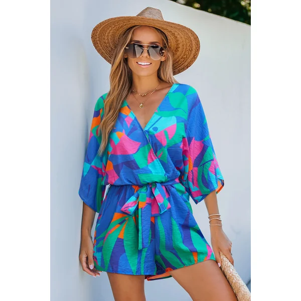 Combishort tropical col V jambe droite