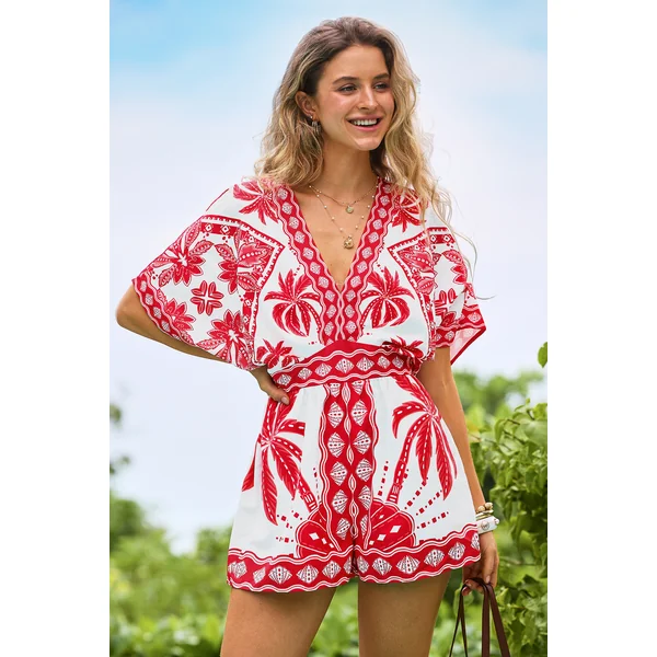 Combishort tropical nouer à la taille