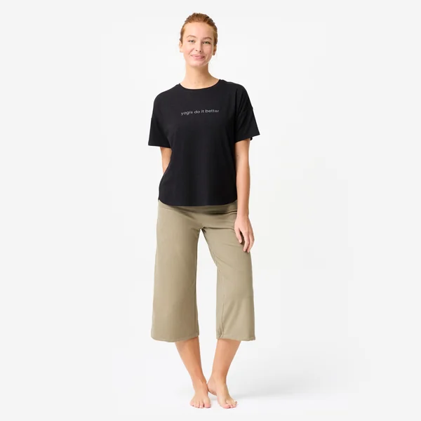 Corsaire de yoga coton taille haute femme, vert sauge