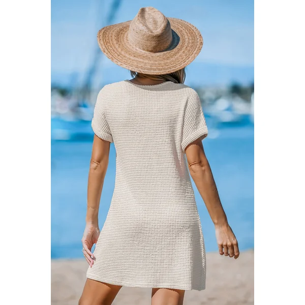 Cover up mini en tricot gaufré à ourlet torsadé beige