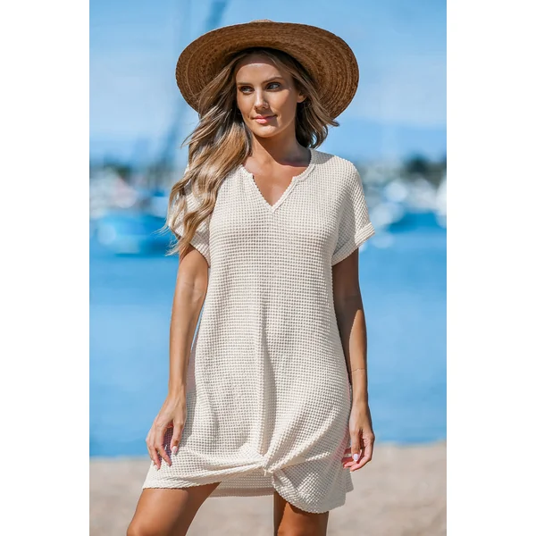 Cover up mini en tricot gaufré à ourlet torsadé beige