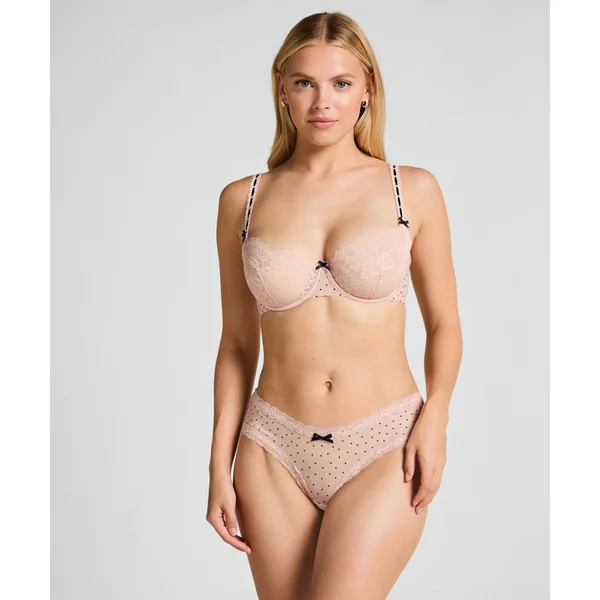 Culotte brésilienne en forme V avec motif à pois floqués - Rose