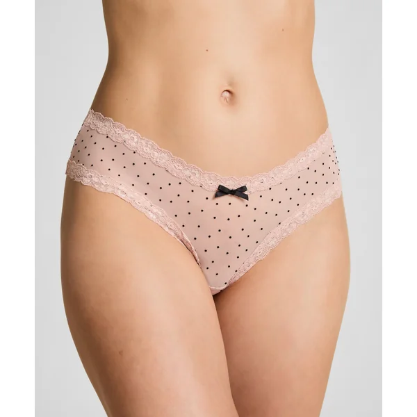 Culotte brésilienne en forme V avec motif à pois floqués - Rose