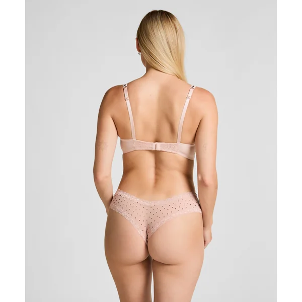 Culotte brésilienne en forme V avec motif à pois floqués - Rose