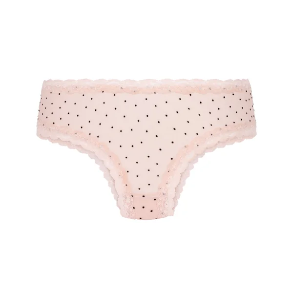 Culotte brésilienne en forme V avec motif à pois floqués - Rose