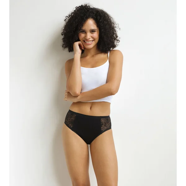 Culotte de règles taille haute flux très abondant noir à fleurs Dim Protect