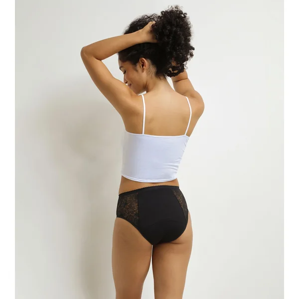 Culotte de règles taille haute flux très abondant noir à fleurs Dim Protect