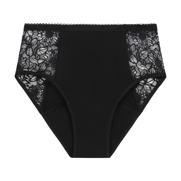 Culotte de règles taille haute flux très abondant noir à fleurs Dim Protect