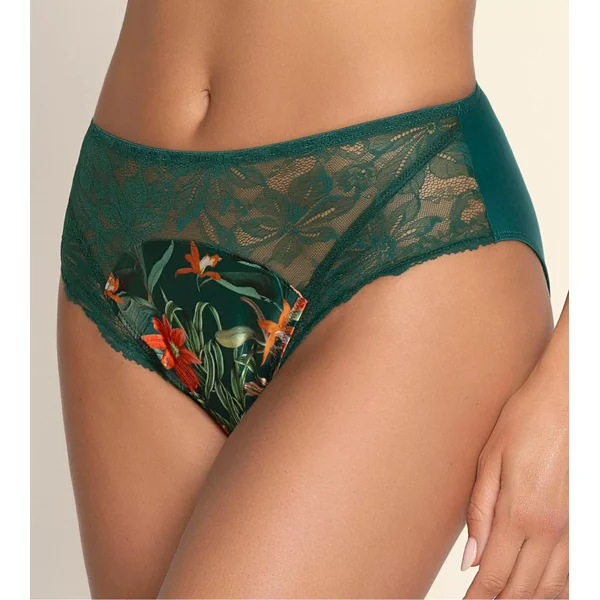 Culotte haute en dentelle verte et imprimé floral Tropique en Fleurs Nature Tropic