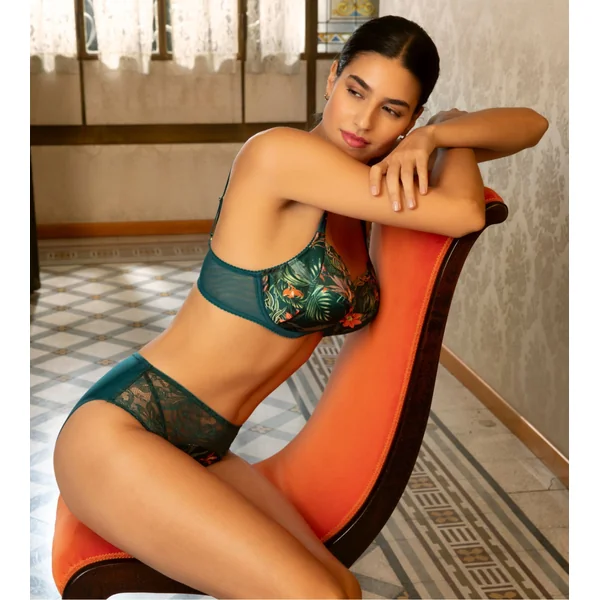 Culotte haute en dentelle verte et imprimé floral Tropique en Fleurs Nature Tropic