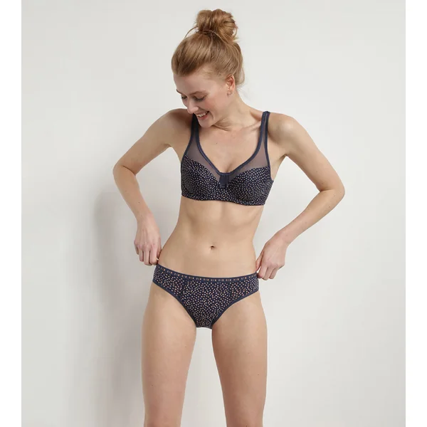 Culotte menstruelle en coton bio et pois Indigo Flux moyen Dim Protect