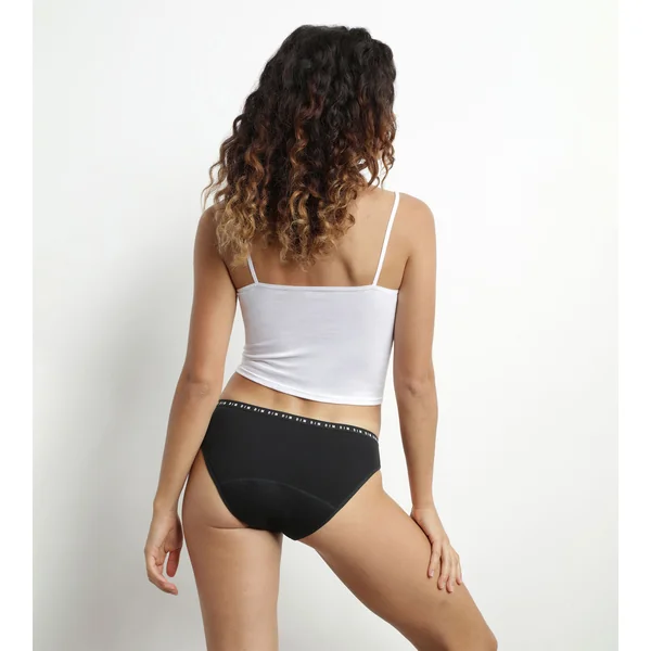 Culotte menstruelle lavable en coton bio noir Flux moyen Dim Protect