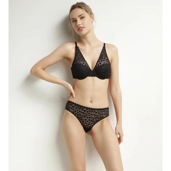 Culotte midi pour femme en dentelle florale Noire Daisy Lace