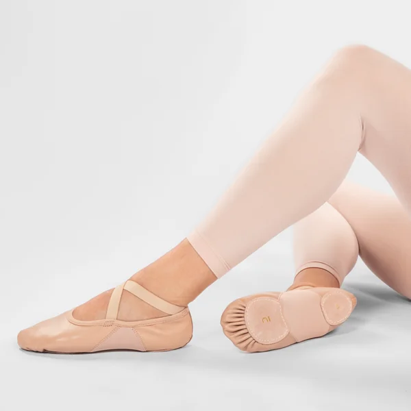 Demi-pointes danse classique bi-semelles en cuir souple beige tailles 28-42