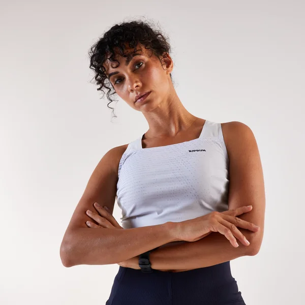Débardeur de Running Crop top Femme, Kiprun blanc