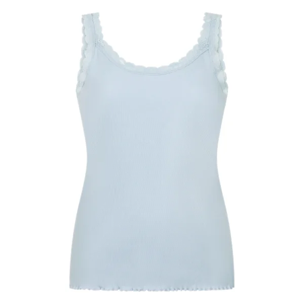 Débardeur en Jersey Côtelé avec Dentelle - Bleu