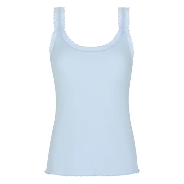 Débardeur en Jersey Côtelé avec Dentelle - Bleu