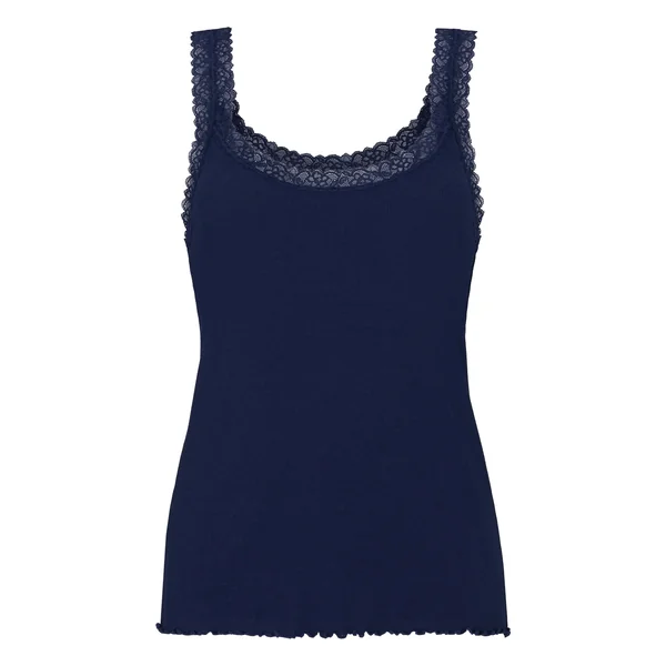 Débardeur en Jersey Côtelé avec Dentelle - Bleu