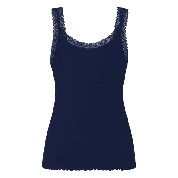 Débardeur en Jersey Côtelé avec Dentelle - Bleu
