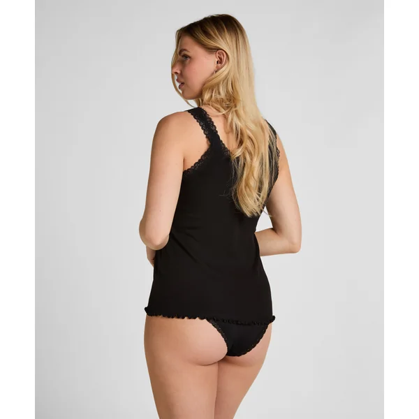 Débardeur en Jersey Côtelé avec Dentelle - Noir