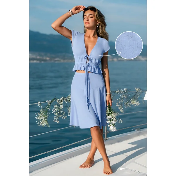 Ensemble cover up bleu courte col plongeant