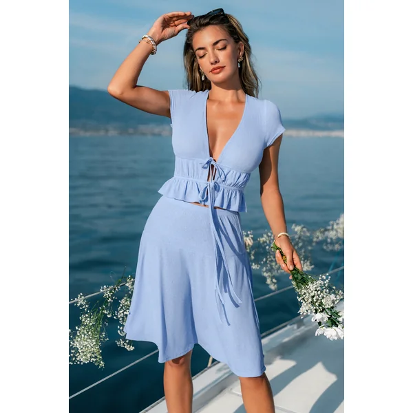 Ensemble cover up bleu courte col plongeant