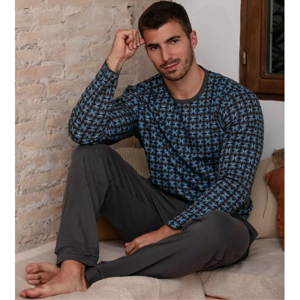 Ensemble de pyjama hiver pour homme Aloys imprimé gris/bleu