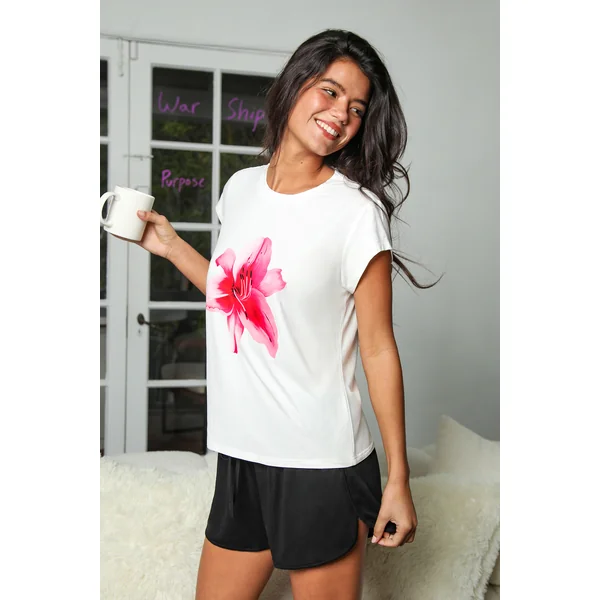 Ensemble de pyjama à imprimé floral col rond