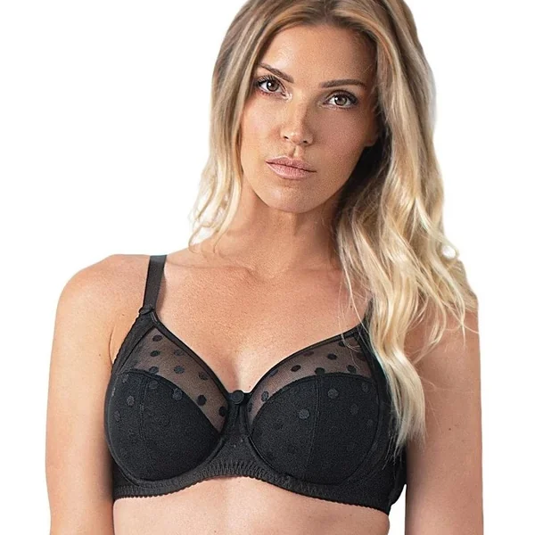 Fit Fully Yours - Soutien-gorge en dentelle transparente avec petits pois et avec cerceau 46 (105) I Noir Carmen