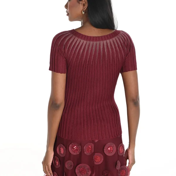 Frank Lyman Design - Chandail en tricot à manches courtes Bourgogne Medium