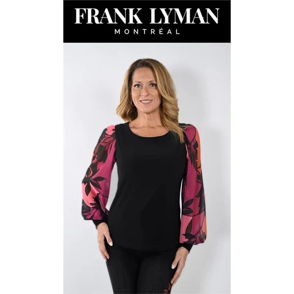 Frank Lyman Design - Haut avec fleurs au manches Noir et Magenta 14