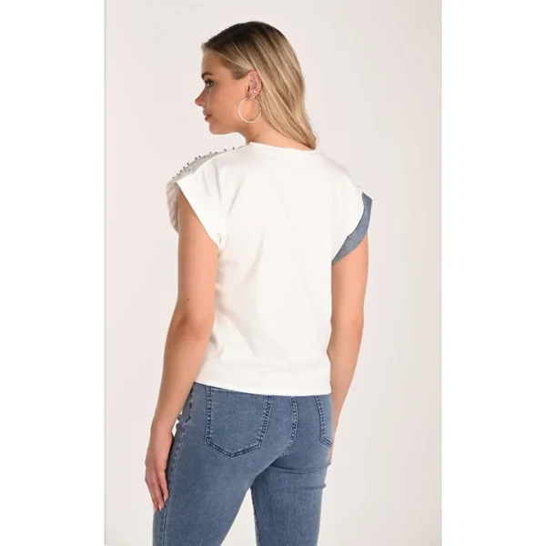 Frank Lyman Design - Haut avec manche courte Bleu et Blanc Large