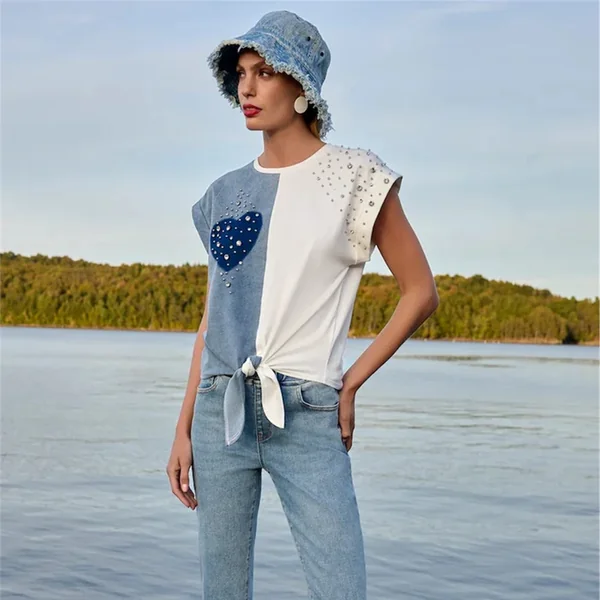 Frank Lyman Design - Haut avec manche courte Bleu et Blanc Large