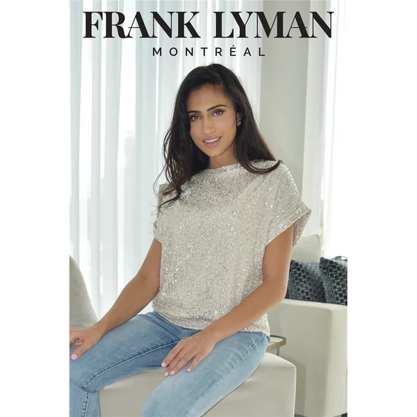 Frank Lyman Design - Haut en Paillette Brillant avec une petite manche Beige Argenté 16
