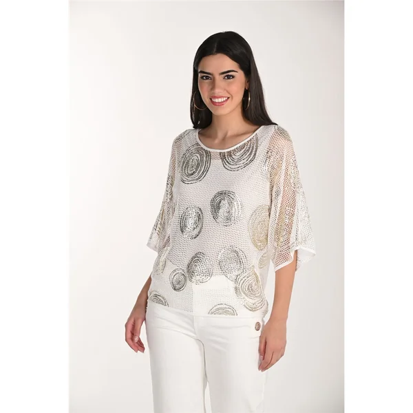 Frank Lyman Design - Haut en tricot Blanc cassé et Doré X-Large
