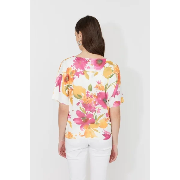 Frank Lyman Design - Haut en tricot fleuri Blanc et Rose X-Large