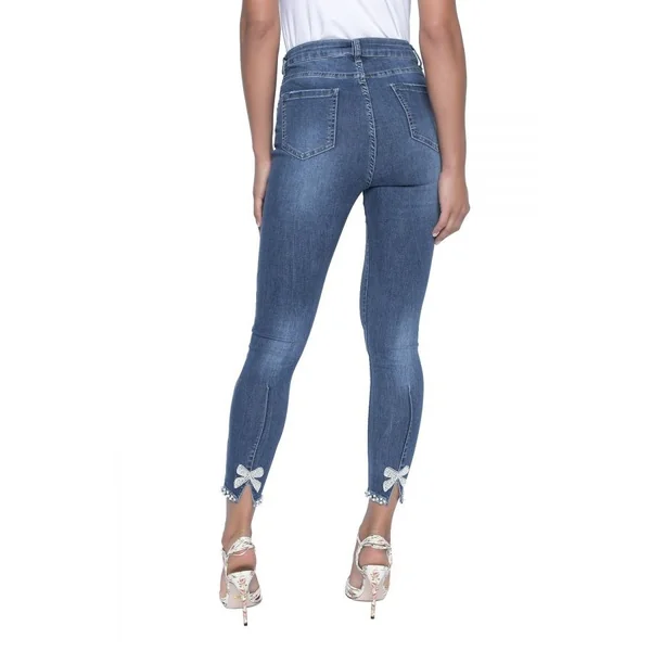 Frank Lyman Design - Jeans 3/4 avec papillon et perle Bleu pâle XX-Large