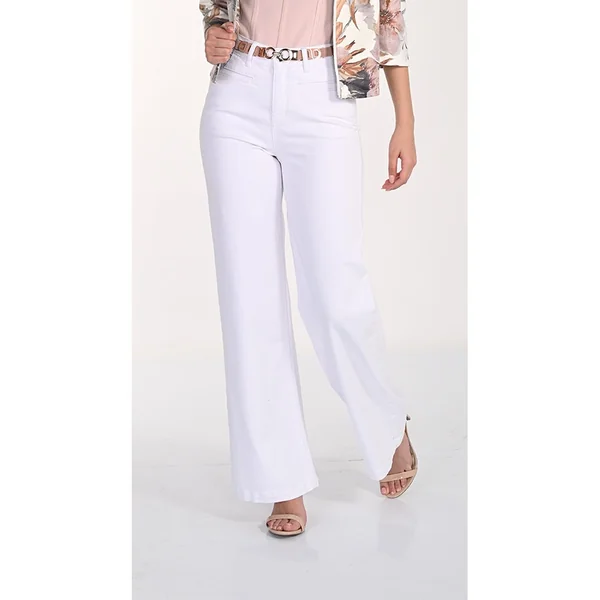 Frank Lyman Design - Pantalon Jeans en tisse Jambe Large Blanc cassé Small