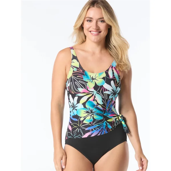 Gabar - Maillot une pièce drapé avec col carré Noir Multi 14 Sunset Garden