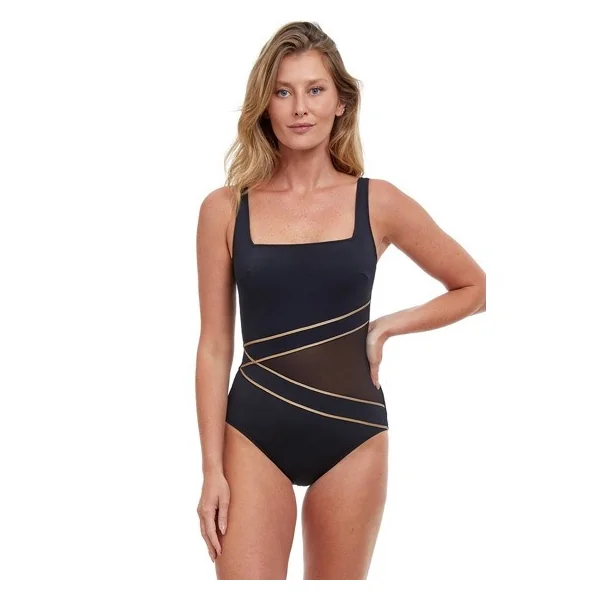 Gottex - Maillot 1 pièce col carré Noir et Or 12 Onyx