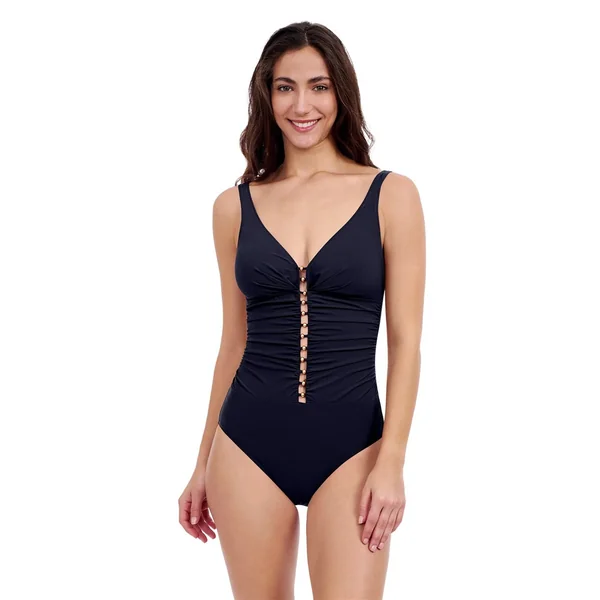 Gottex - Maillot une pièce sans armatures avec perles dorées D Noir 12 Tutti Frutti